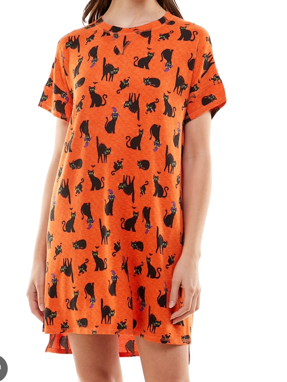 Orange Celebrate Halloween Cat Purple Hat Print T-Shirt Dress 2X 18W-20W